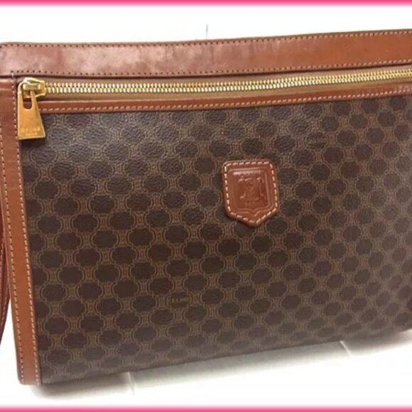 Celine Clutch bag Second bag Macadam Brown Brown Woman Authentic Used - Picture 1 of 11